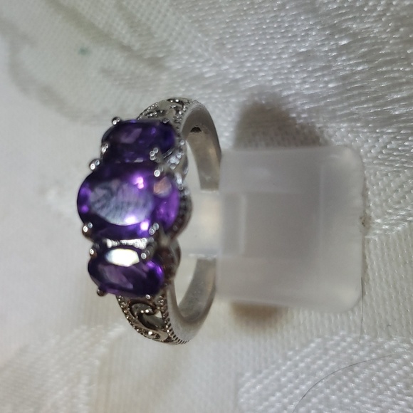 Karis Jewelry - SOLDKaris Amethyst 3 Stone Ring  Platinum Over Sterling Silver 2.00 ctw